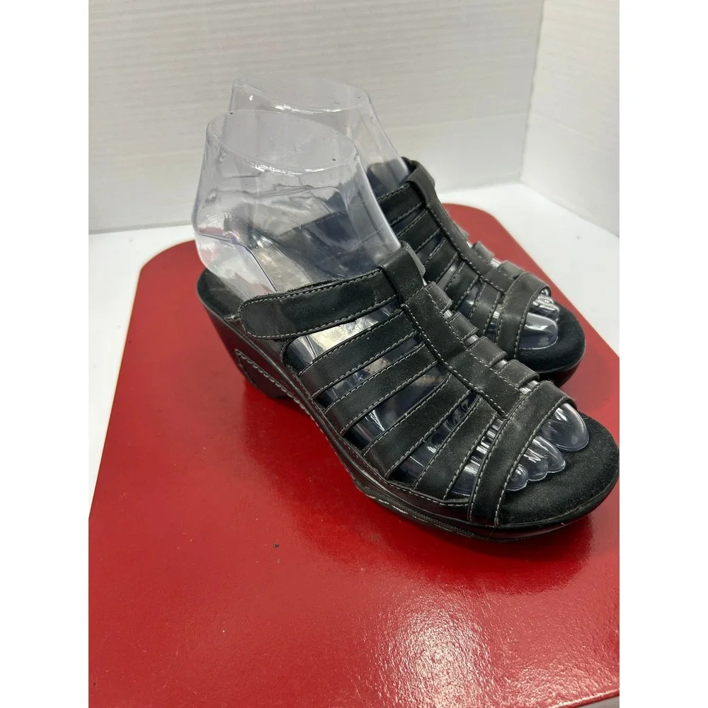 G.H. Bass Milly Caged Wedge Sandals 5.5M Black Contrast Stitch Comfort Classic
